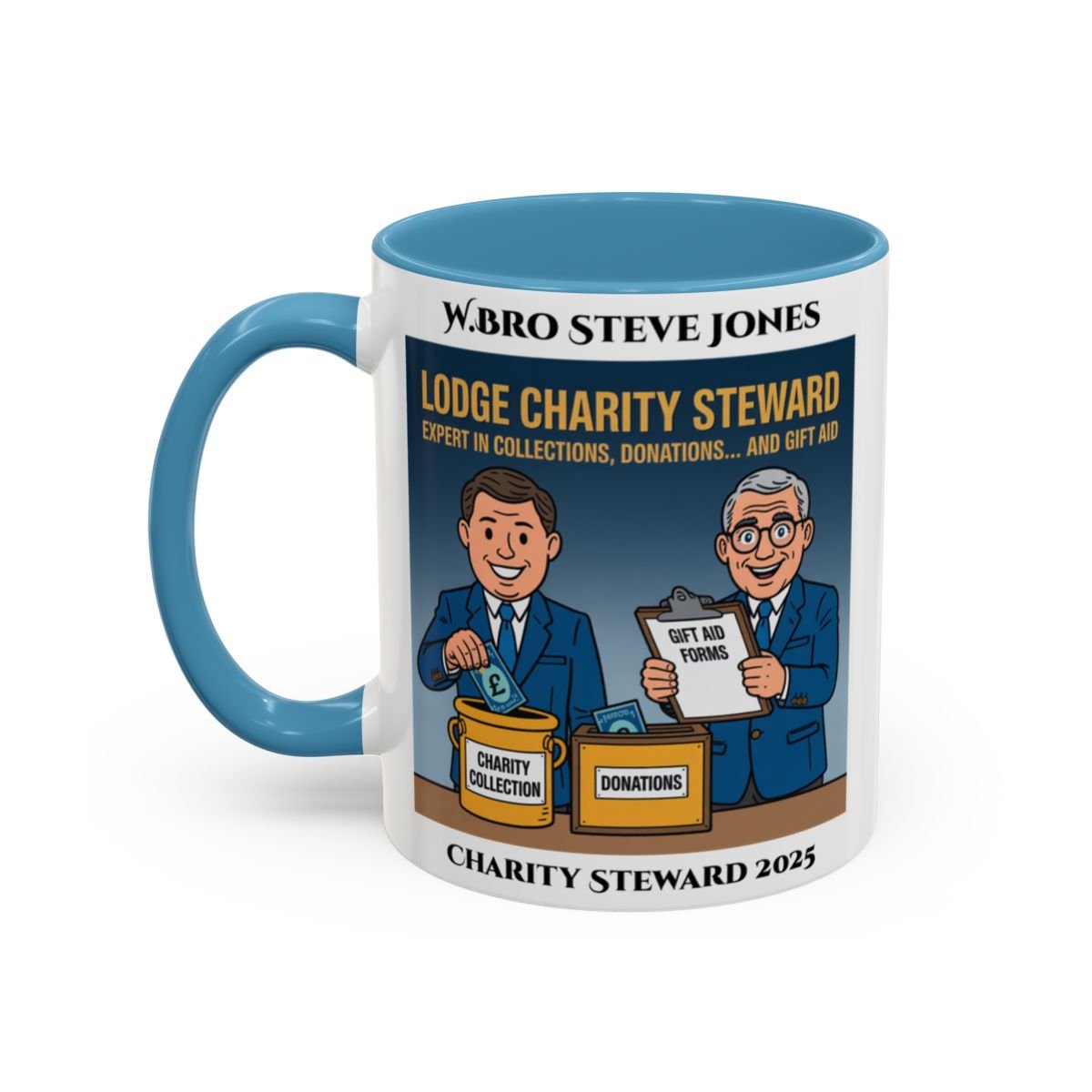 Premium Personalised Freemason Colour Rim Mug - Charity Steward Design - Expert in Collections - Masonic Mugs