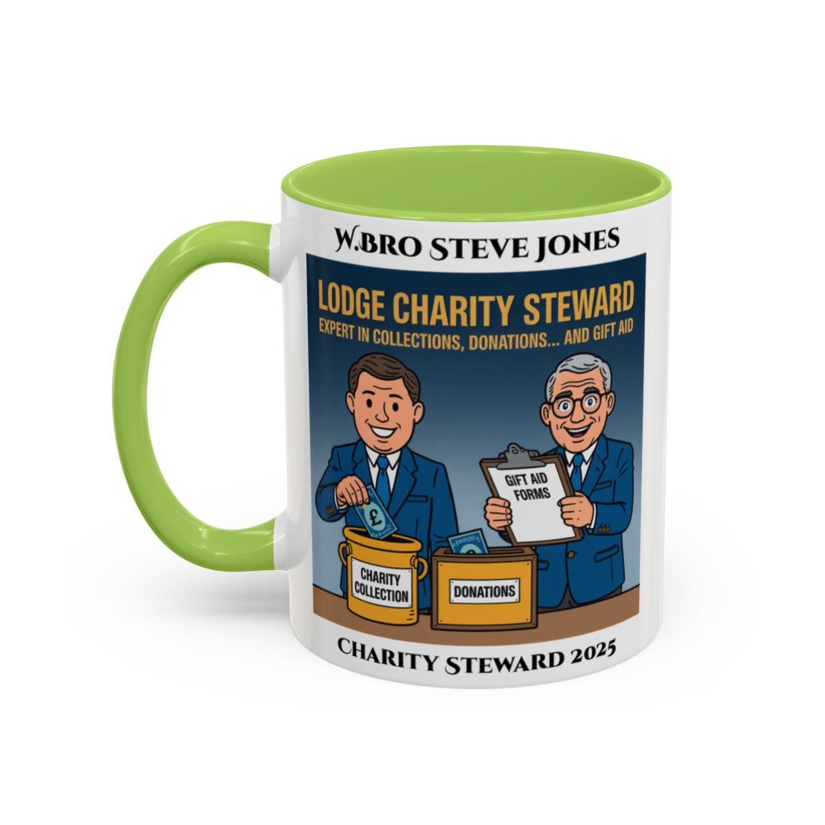 Premium Personalised Freemason Colour Rim Mug - Charity Steward Design - Expert in Collections - Masonic Mugs
