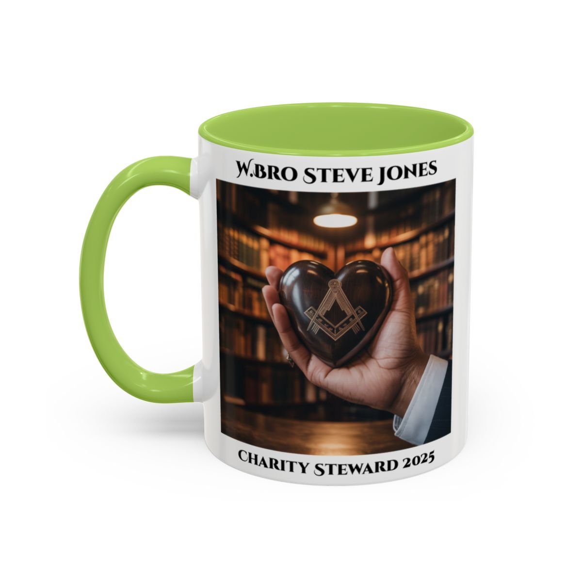 Premium Personalised Freemason Colour Rim Mug - Charity Steward Design - Heart in Hand - Masonic Mugs