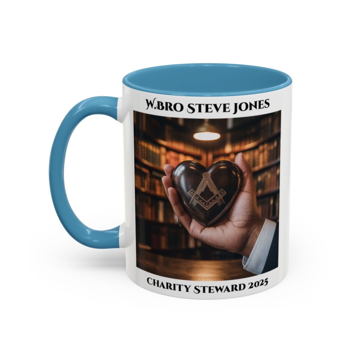 Premium Personalised Freemason Colour Rim Mug - Charity Steward Design - Heart in Hand - Masonic Mugs
