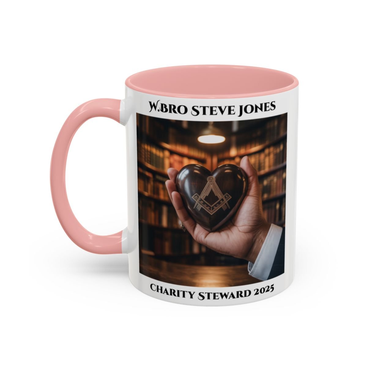 Premium Personalised Freemason Colour Rim Mug - Charity Steward Design - Heart in Hand - Masonic Mugs