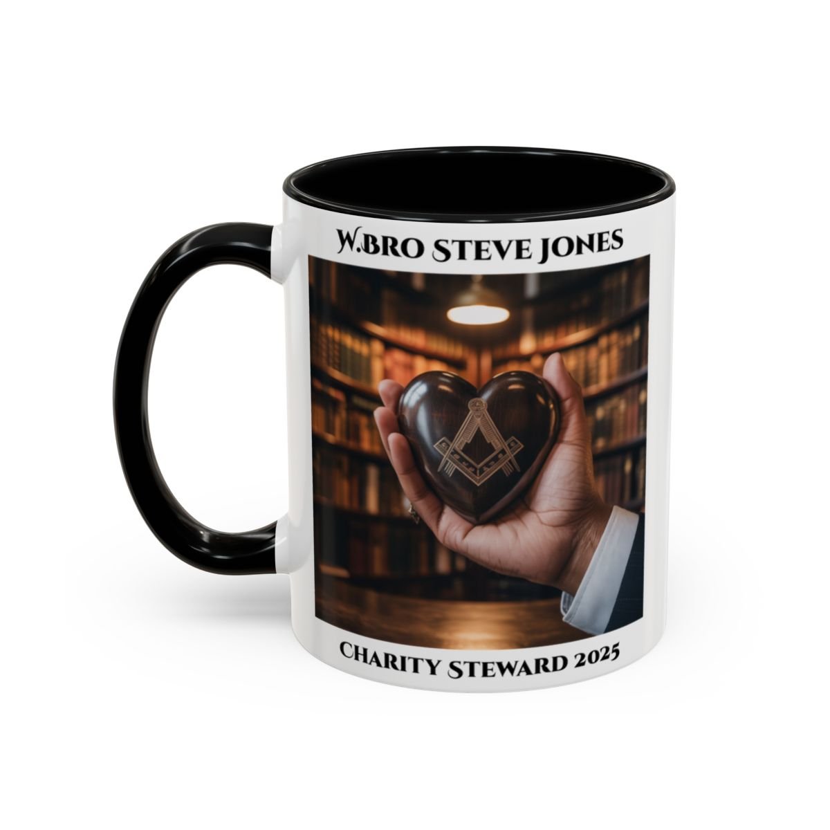 Premium Personalised Freemason Colour Rim Mug - Charity Steward Design - Heart in Hand - Masonic Mugs