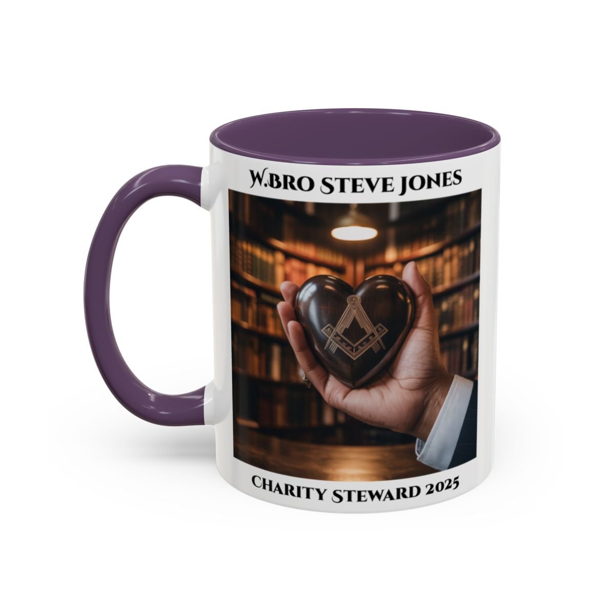 Premium Personalised Freemason Colour Rim Mug - Charity Steward Design - Heart in Hand - Masonic Mugs