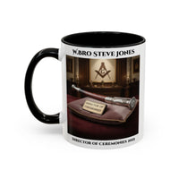 Premium Personalised Freemason Colour Rim Mug - Director of Ceremonies Design - Baton or Wand - Masonic Mugs