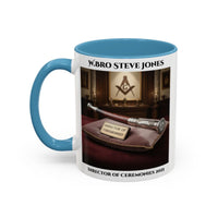 Premium Personalised Freemason Colour Rim Mug - Director of Ceremonies Design - Baton or Wand - Masonic Mugs