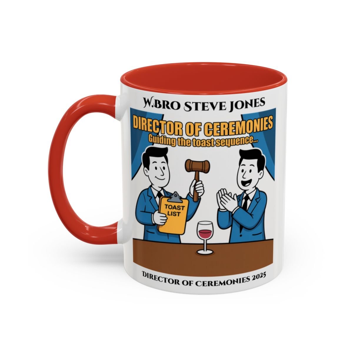 Premium Personalised Freemason Colour Rim Mug - Director of Ceremonies Design - Guiding the Toast Sequence - Masonic Mugs