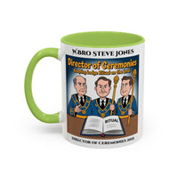 Premium Personalised Freemason Colour Rim Mug - Director of Ceremonies Design - Keeping Lodge on the Level - Masonic Mugs