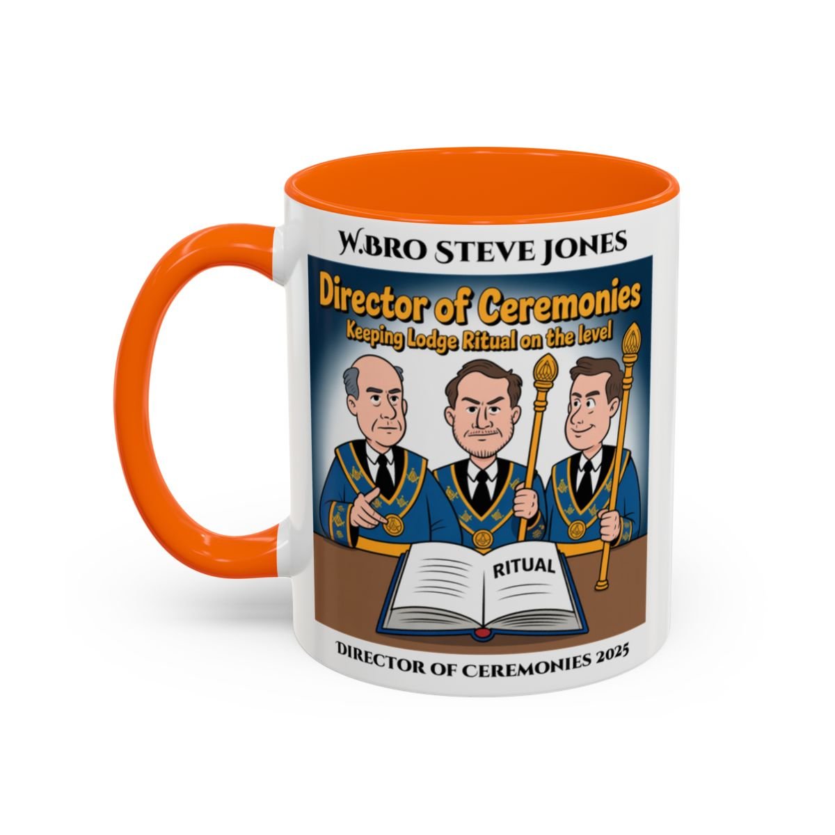 Premium Personalised Freemason Colour Rim Mug - Director of Ceremonies Design - Keeping Lodge on the Level - Masonic Mugs