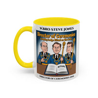 Premium Personalised Freemason Colour Rim Mug - Director of Ceremonies Design - Keeping Lodge on the Level - Masonic Mugs