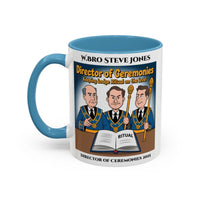 Premium Personalised Freemason Colour Rim Mug - Director of Ceremonies Design - Keeping Lodge on the Level - Masonic Mugs