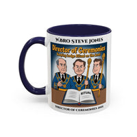 Premium Personalised Freemason Colour Rim Mug - Director of Ceremonies Design - Keeping Lodge on the Level - Masonic Mugs