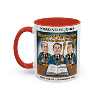 Premium Personalised Freemason Colour Rim Mug - Director of Ceremonies Design - Keeping Lodge on the Level - Masonic Mugs
