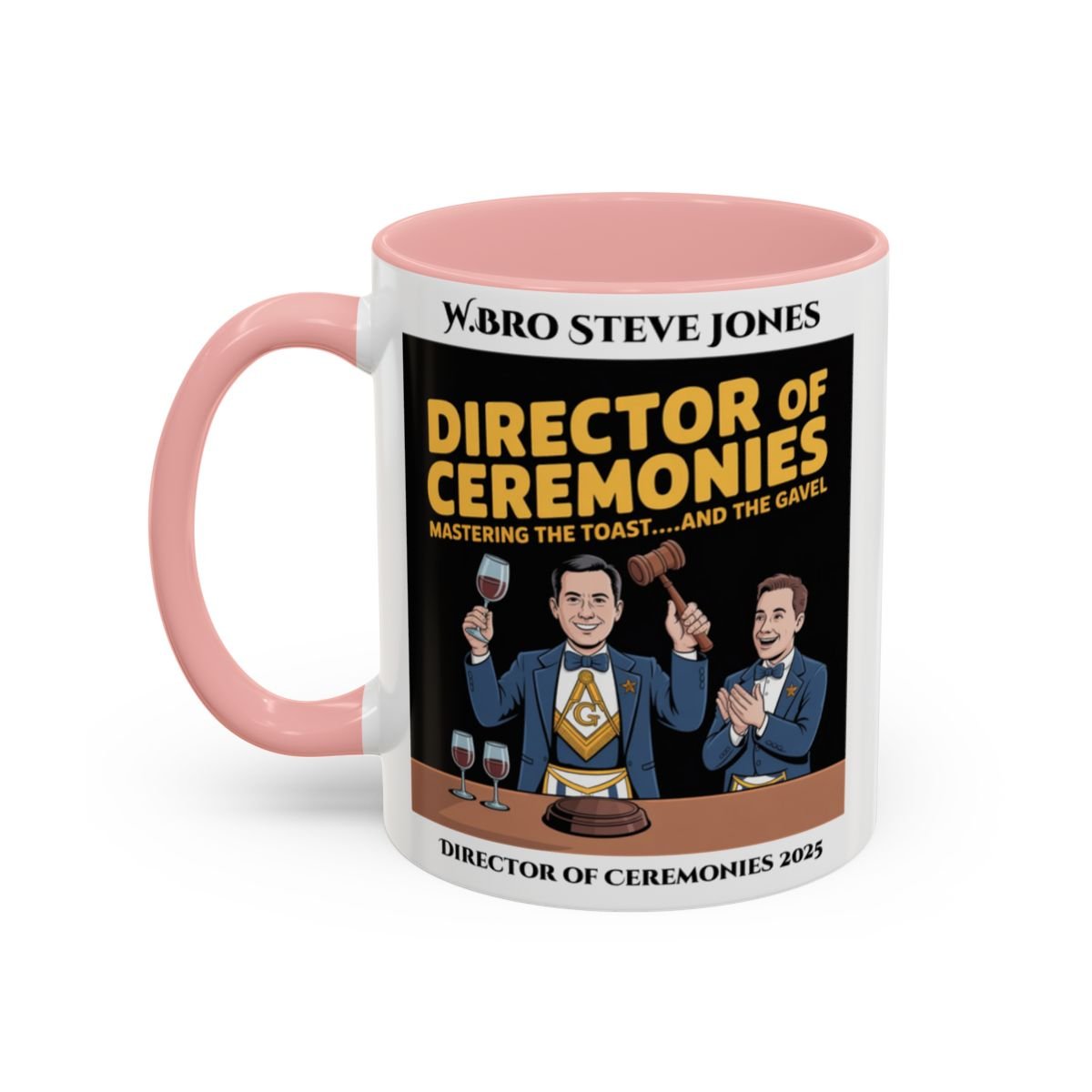Premium Personalised Freemason Colour Rim Mug - Director of Ceremonies Design - Mastering the Toast and the Gavel - Masonic Mugs
