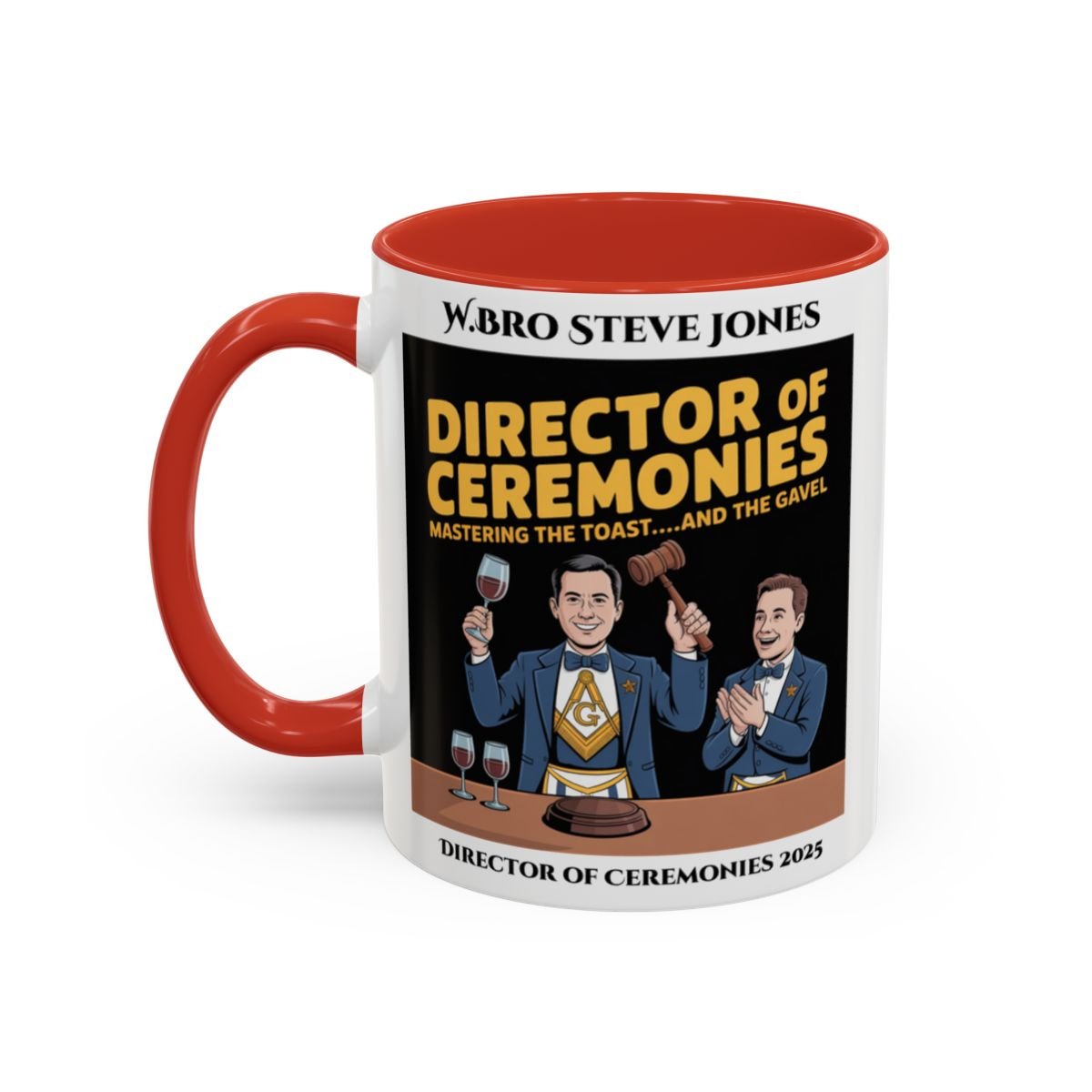 Premium Personalised Freemason Colour Rim Mug - Director of Ceremonies Design - Mastering the Toast and the Gavel - Masonic Mugs
