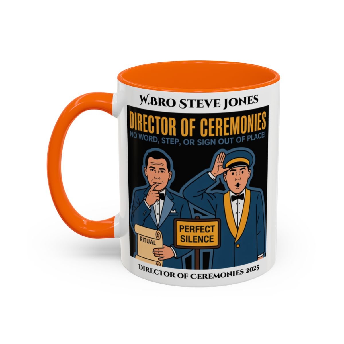 Premium Personalised Freemason Colour Rim Mug - Director of Ceremonies Design - No word step or sign out of place - Masonic Mugs