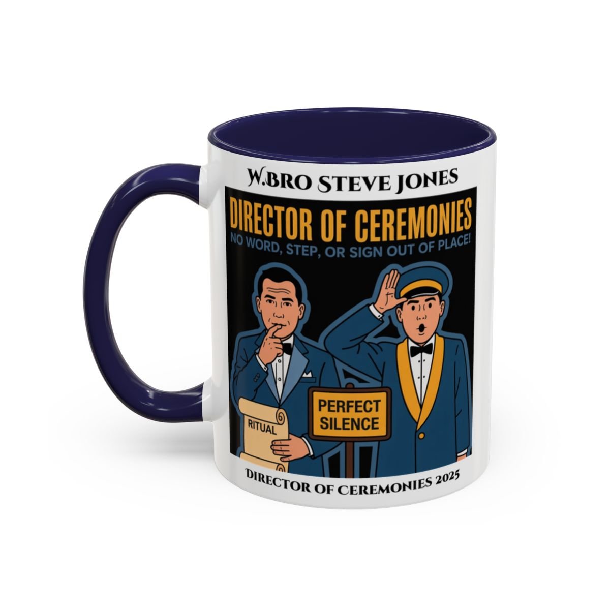 Premium Personalised Freemason Colour Rim Mug - Director of Ceremonies Design - No word step or sign out of place - Masonic Mugs