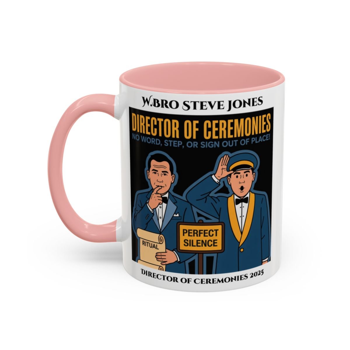 Premium Personalised Freemason Colour Rim Mug - Director of Ceremonies Design - No word step or sign out of place - Masonic Mugs