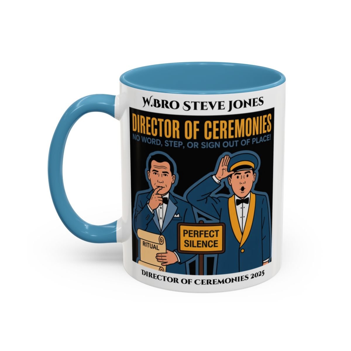 Premium Personalised Freemason Colour Rim Mug - Director of Ceremonies Design - No word step or sign out of place - Masonic Mugs