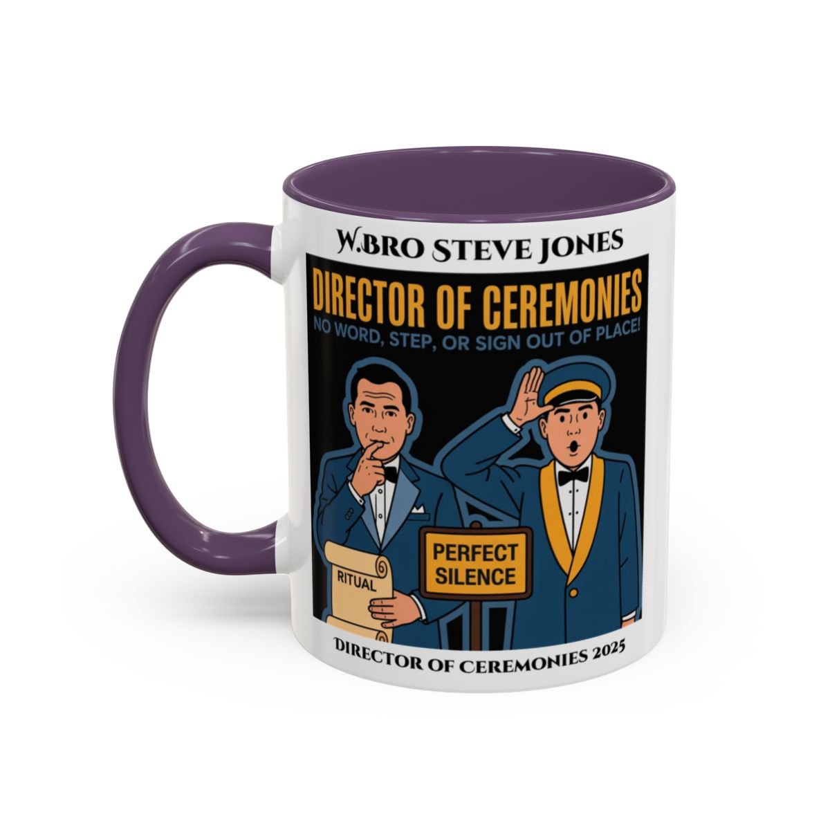 Premium Personalised Freemason Colour Rim Mug - Director of Ceremonies Design - No word step or sign out of place - Masonic Mugs