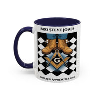 Premium Personalised Freemason Colour Rim Mug - Entered Apprentice - First Step - Masonic Mugs
