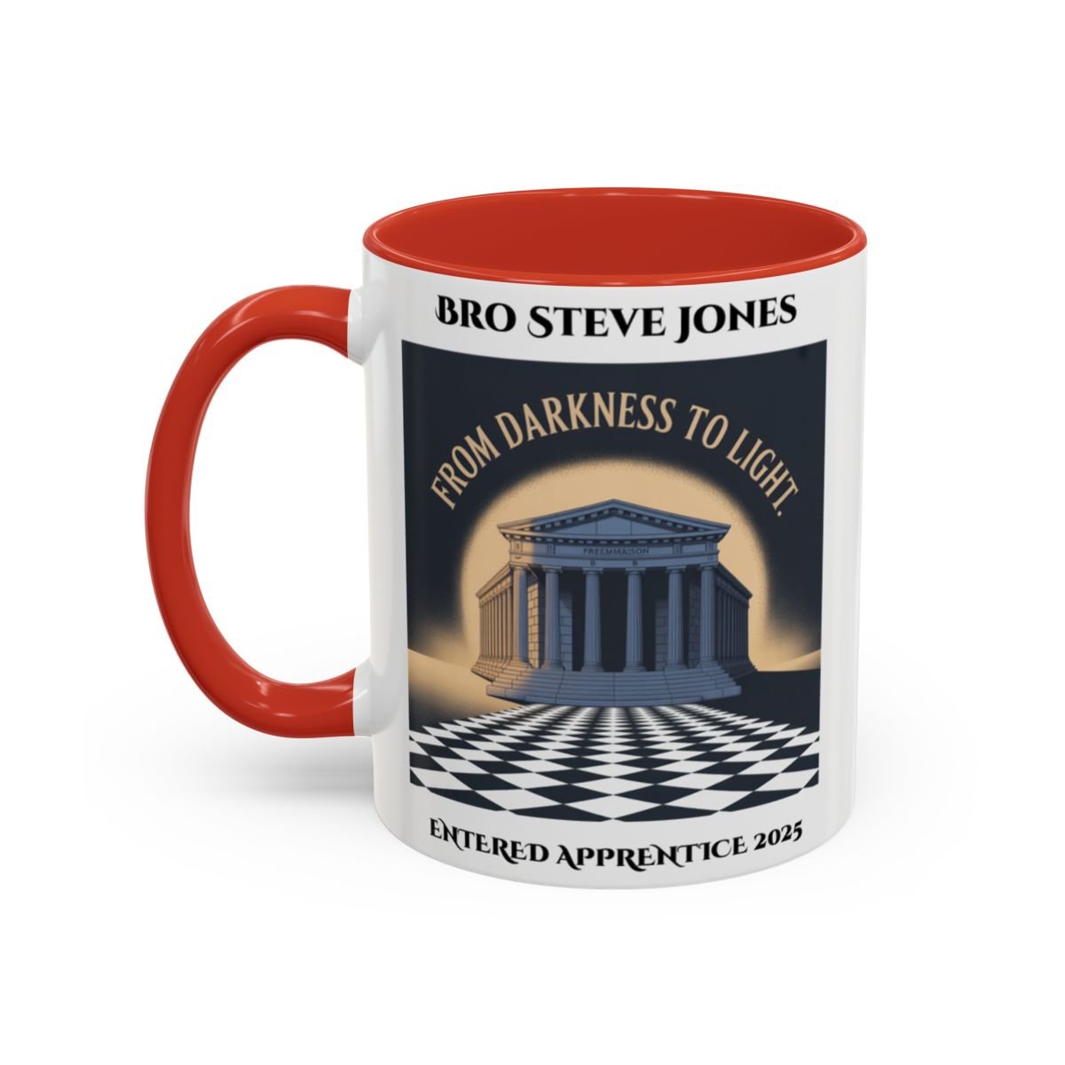 Premium Personalised Freemason Colour Rim Mug - Entered Apprentice - From Darkness to Light - Masonic Mugs