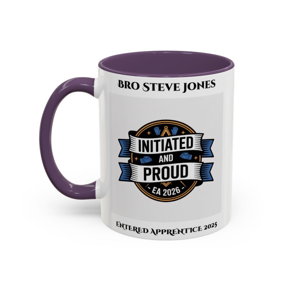 Premium Personalised Freemason Colour Rim Mug - Entered Apprentice - Initiated and Proud 2025 - Masonic Mugs