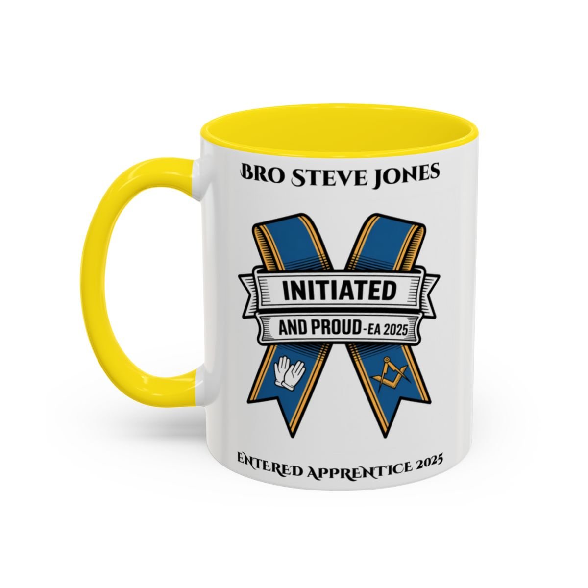 Premium Personalised Freemason Colour Rim Mug - Entered Apprentice - Initiated and Proud - Masonic Mugs