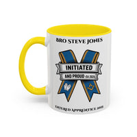 Premium Personalised Freemason Colour Rim Mug - Entered Apprentice - Initiated and Proud - Masonic Mugs