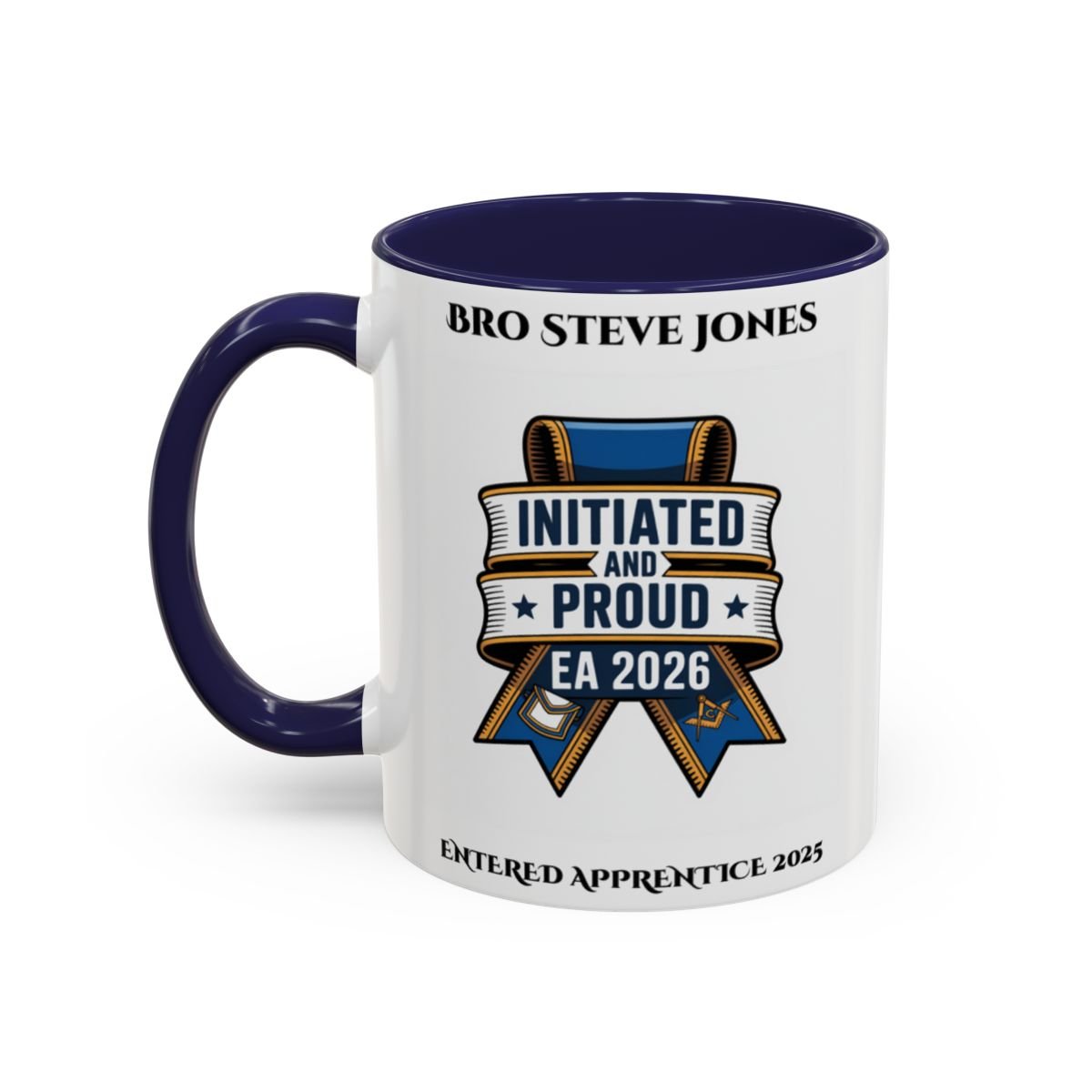 Premium Personalised Freemason Colour Rim Mug - Entered Apprentice - Initiated and Proud - Masonic Mugs