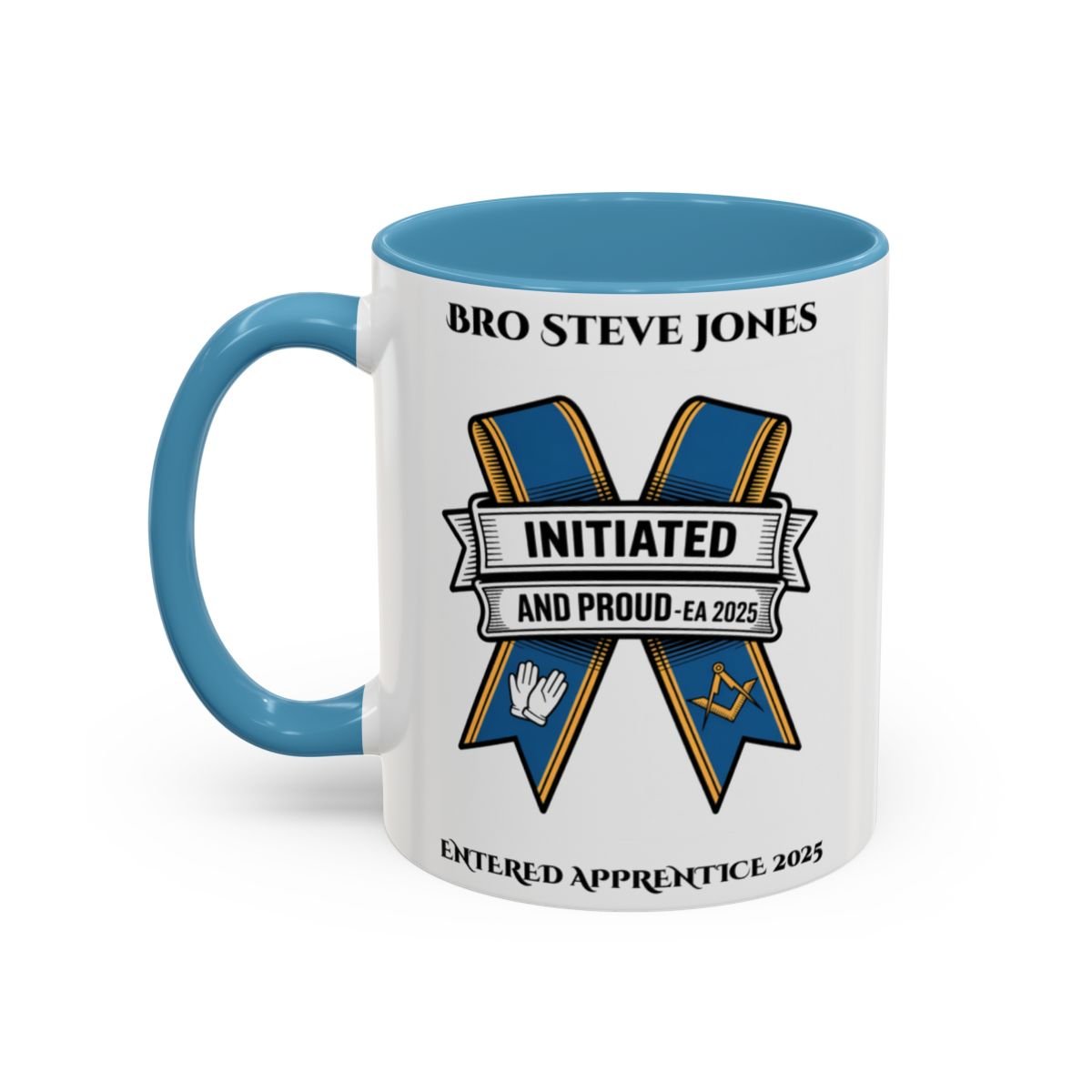 Premium Personalised Freemason Colour Rim Mug - Entered Apprentice - Initiated and Proud - Masonic Mugs