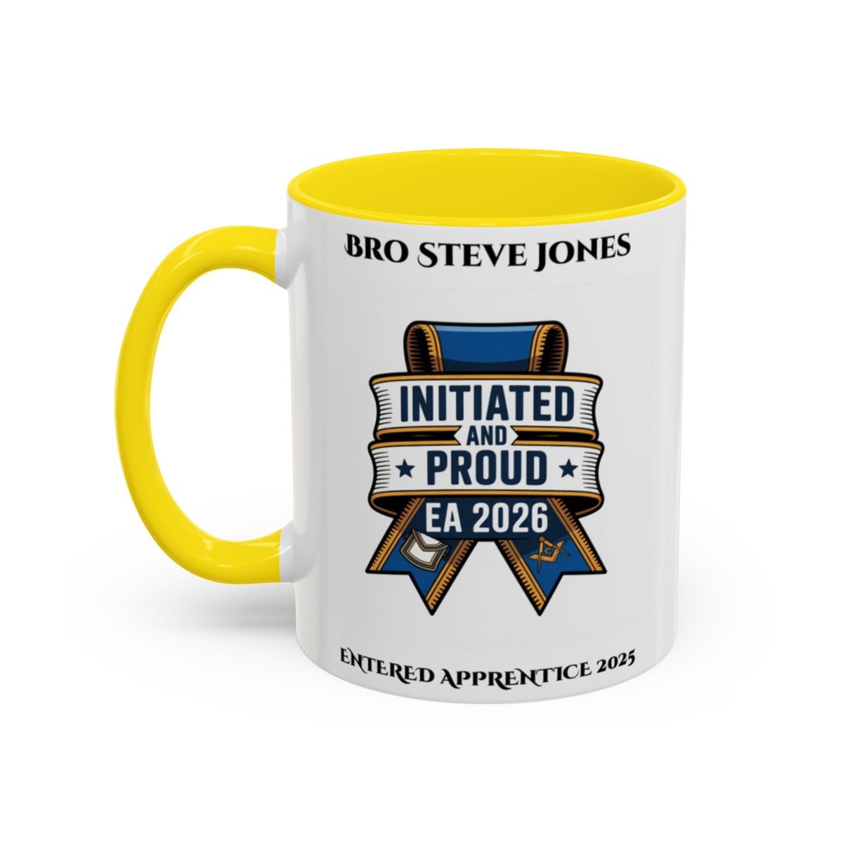Premium Personalised Freemason Colour Rim Mug - Entered Apprentice - Initiated and Proud - Masonic Mugs