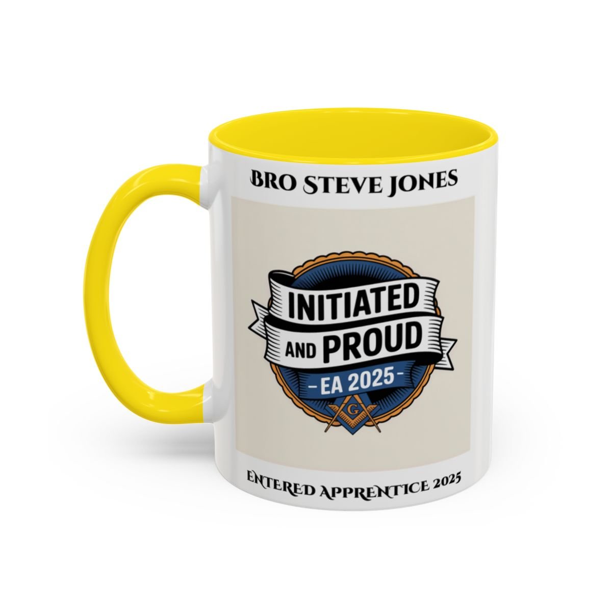 Premium Personalised Freemason Colour Rim Mug - Entered Apprentice - Initiated and Proud - Masonic Mugs
