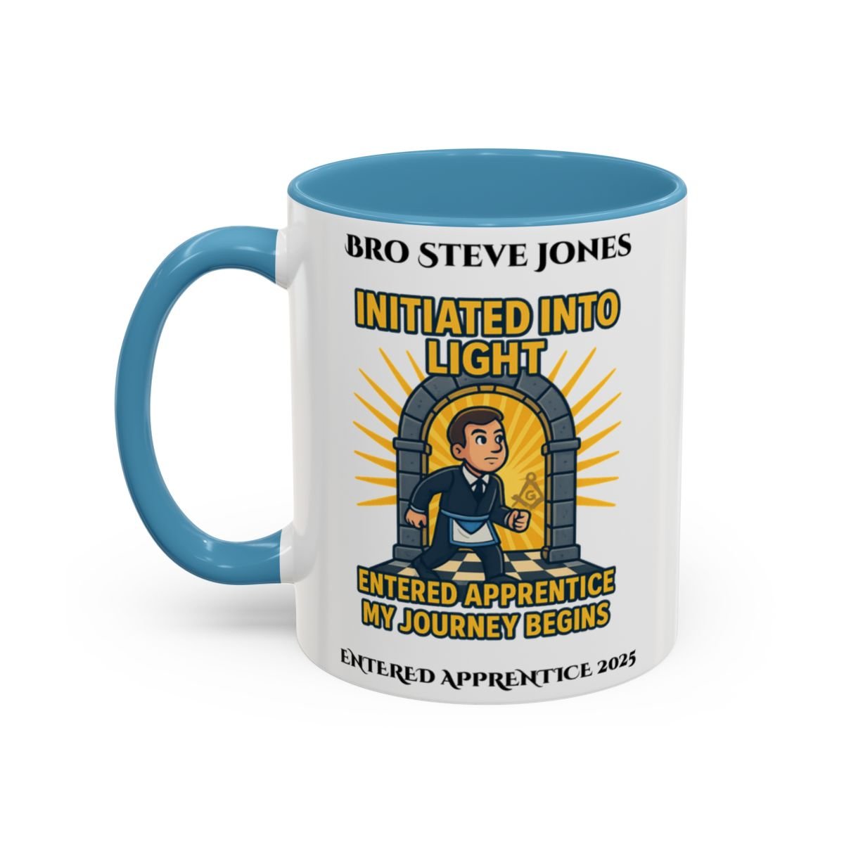 Premium Personalised Freemason Colour Rim Mug - Entered Apprentice - Initiated into Light - Masonic Mugs