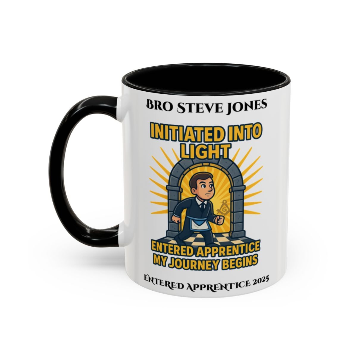 Premium Personalised Freemason Colour Rim Mug - Entered Apprentice - Initiated into Light - Masonic Mugs