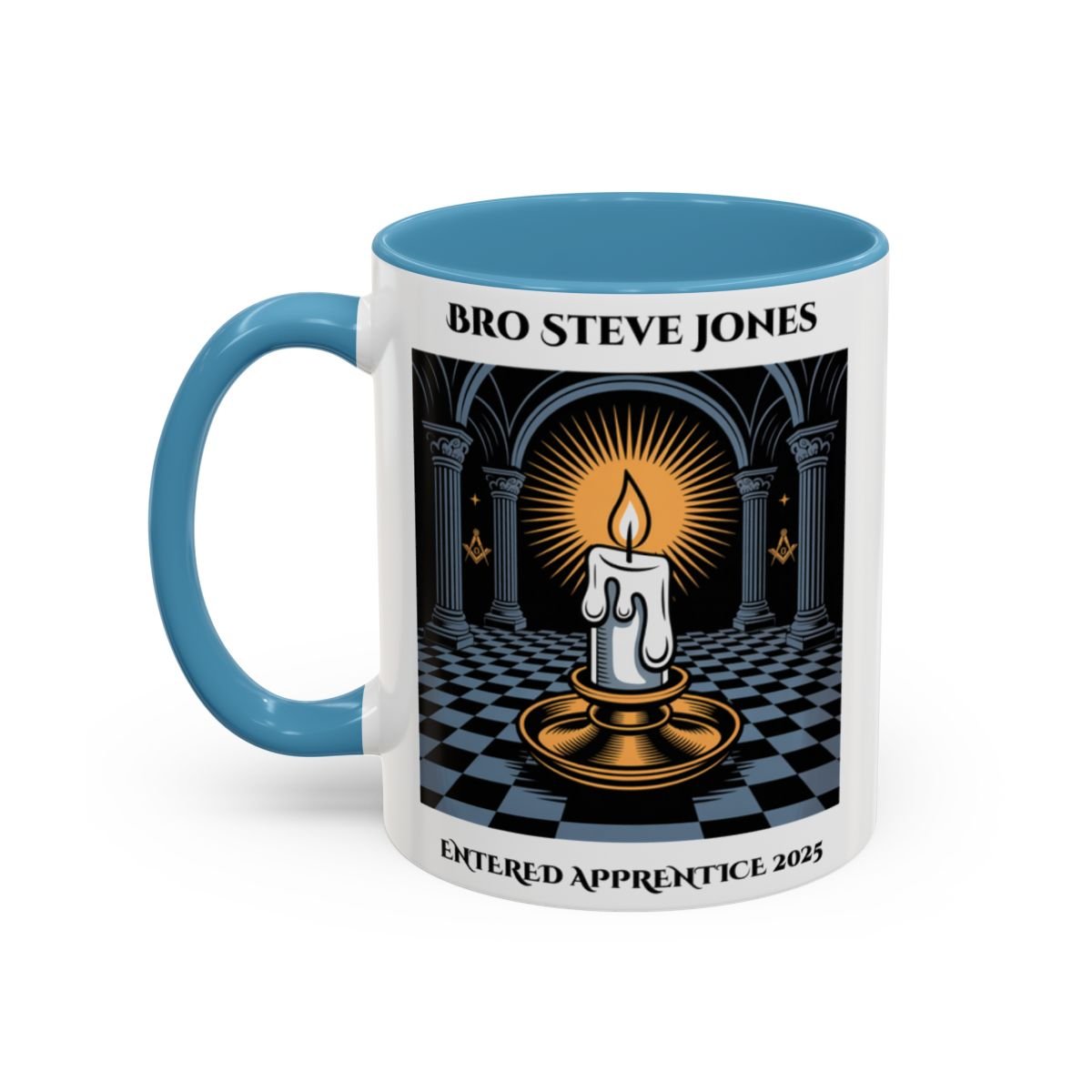 Premium Personalised Freemason Colour Rim Mug - Entered Apprentice - Into the light - Masonic Mugs