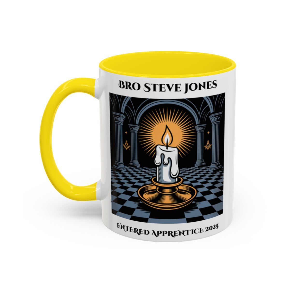 Premium Personalised Freemason Colour Rim Mug - Entered Apprentice - Into the light - Masonic Mugs