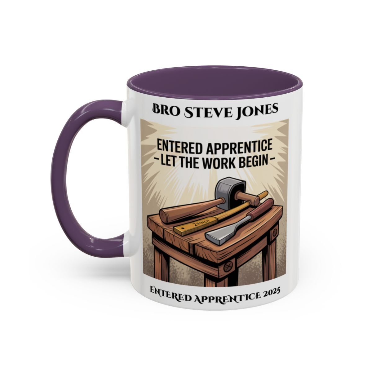 Premium Personalised Freemason Colour Rim Mug - Entered Apprentice - Let the work begin - Masonic Mugs