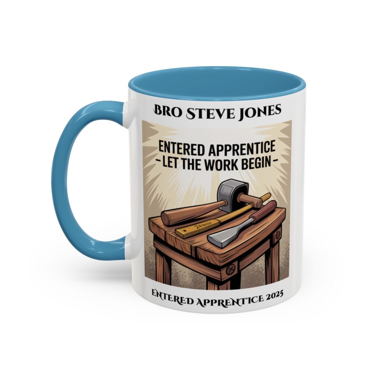 Premium Personalised Freemason Colour Rim Mug - Entered Apprentice - Let the work begin - Masonic Mugs