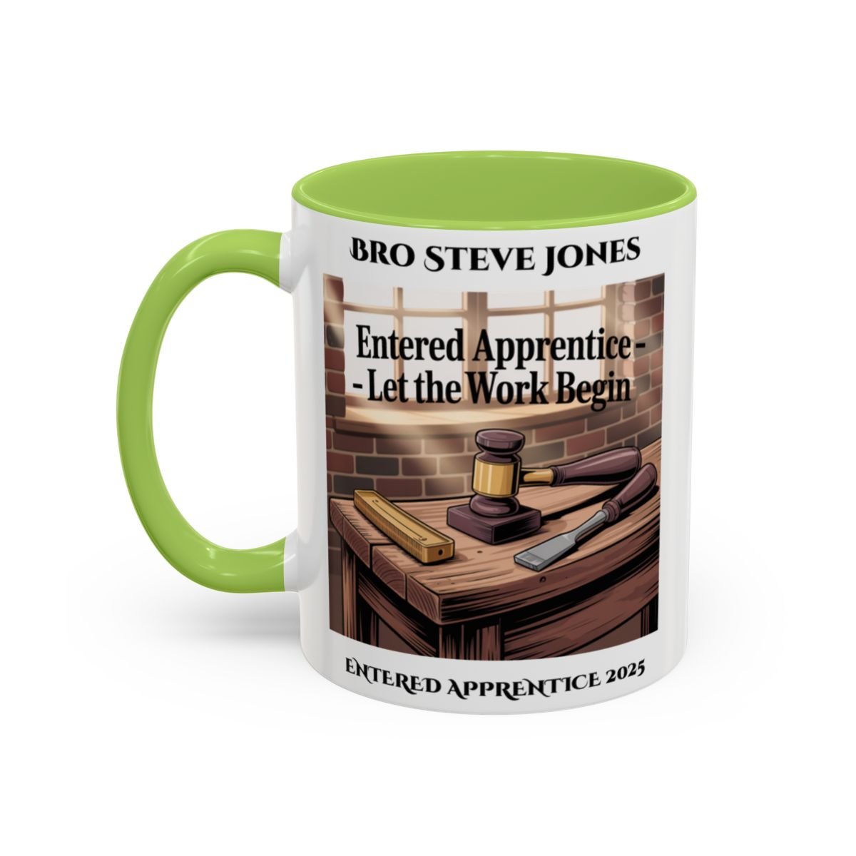 Premium Personalised Freemason Colour Rim Mug - Entered Apprentice - Let the work begin - Masonic Mugs