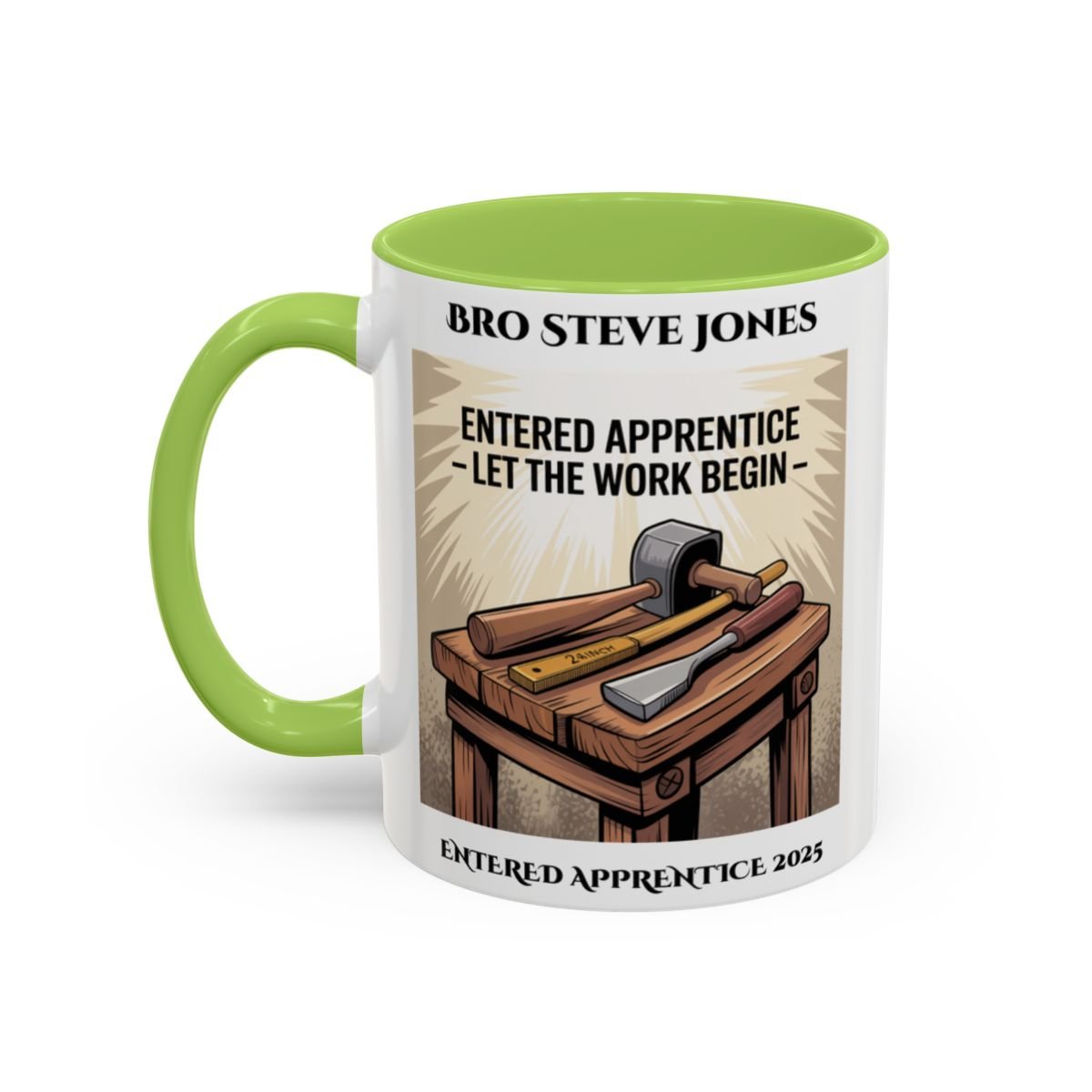 Premium Personalised Freemason Colour Rim Mug - Entered Apprentice - Let the work begin - Masonic Mugs