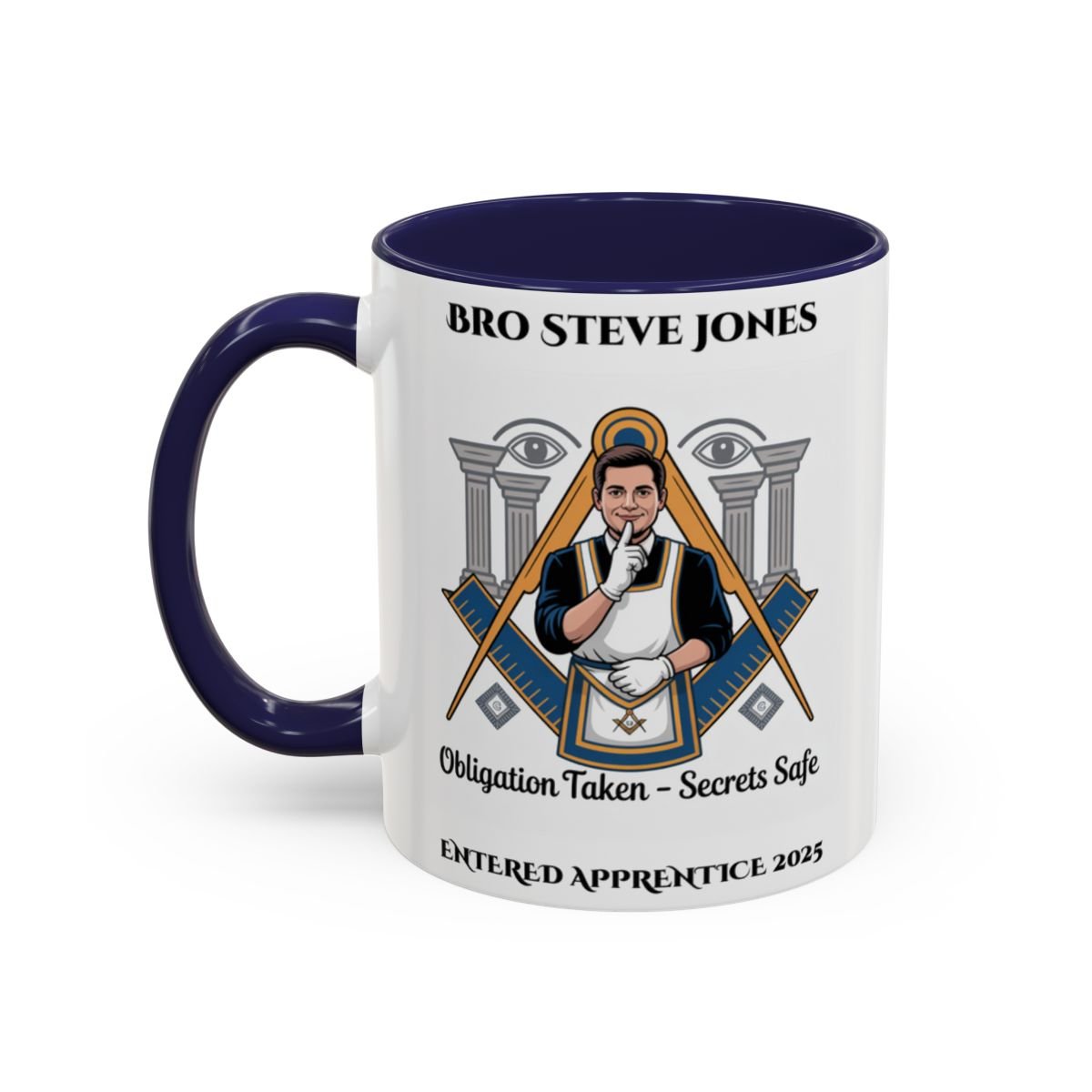 Premium Personalised Freemason Colour Rim Mug - Entered Apprentice - Obligation Taken - Masonic Mugs