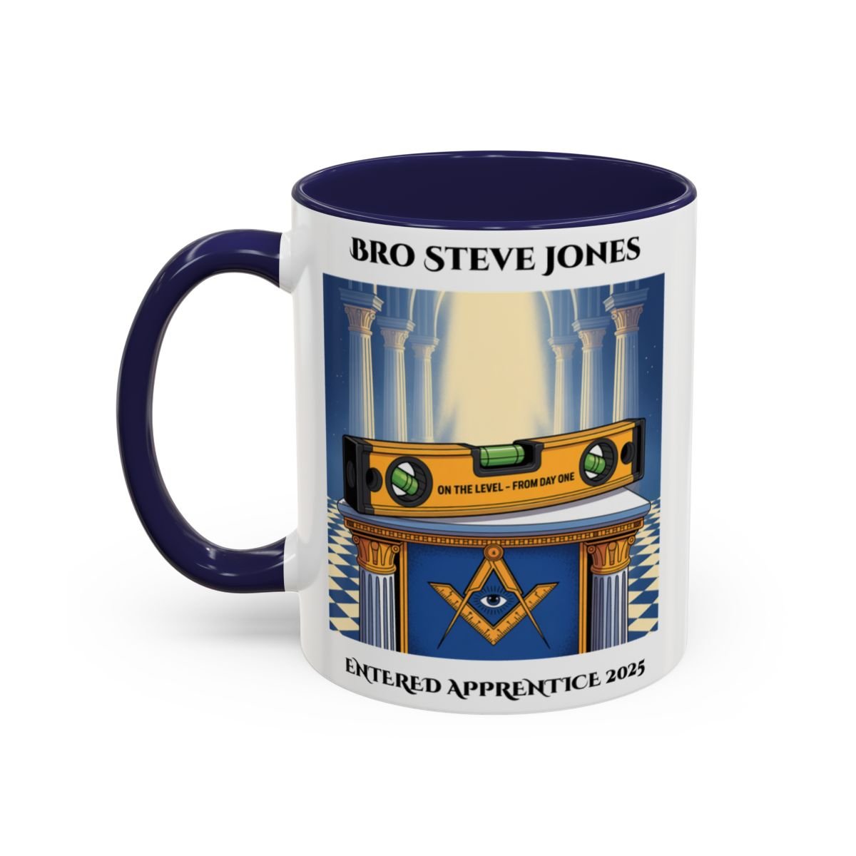 Premium Personalised Freemason Colour Rim Mug - Entered Apprentice - On the level - Masonic Mugs