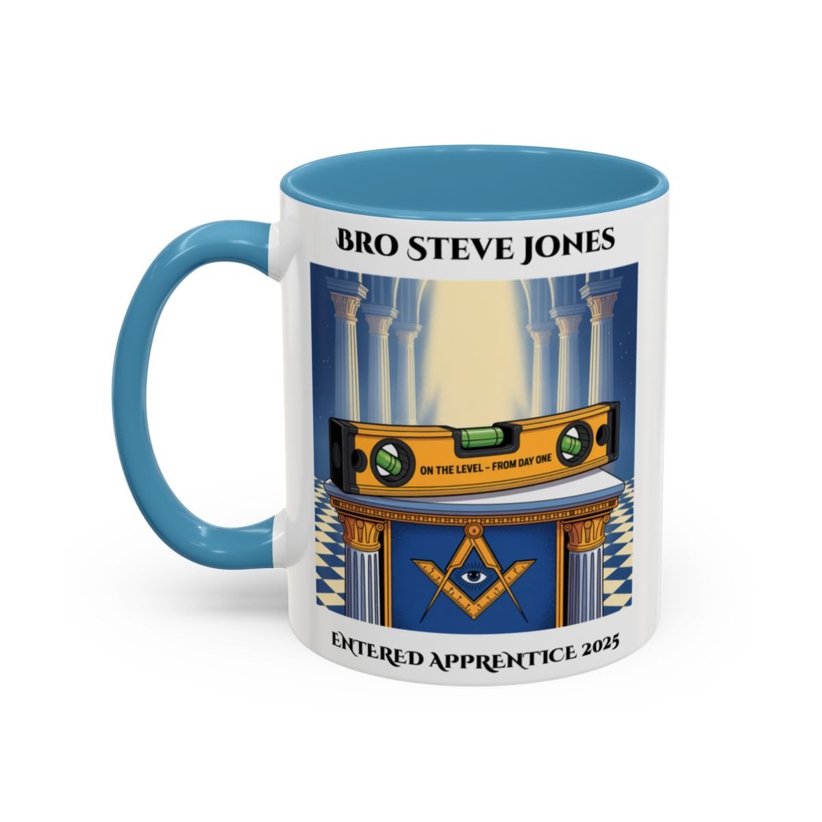 Premium Personalised Freemason Colour Rim Mug - Entered Apprentice - On the level - Masonic Mugs