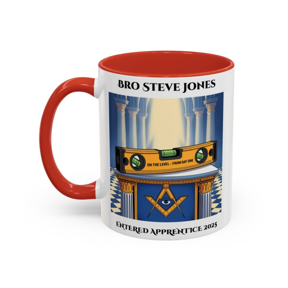 Premium Personalised Freemason Colour Rim Mug - Entered Apprentice - On the level - Masonic Mugs