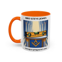 Premium Personalised Freemason Colour Rim Mug - Entered Apprentice - On the level - Masonic Mugs