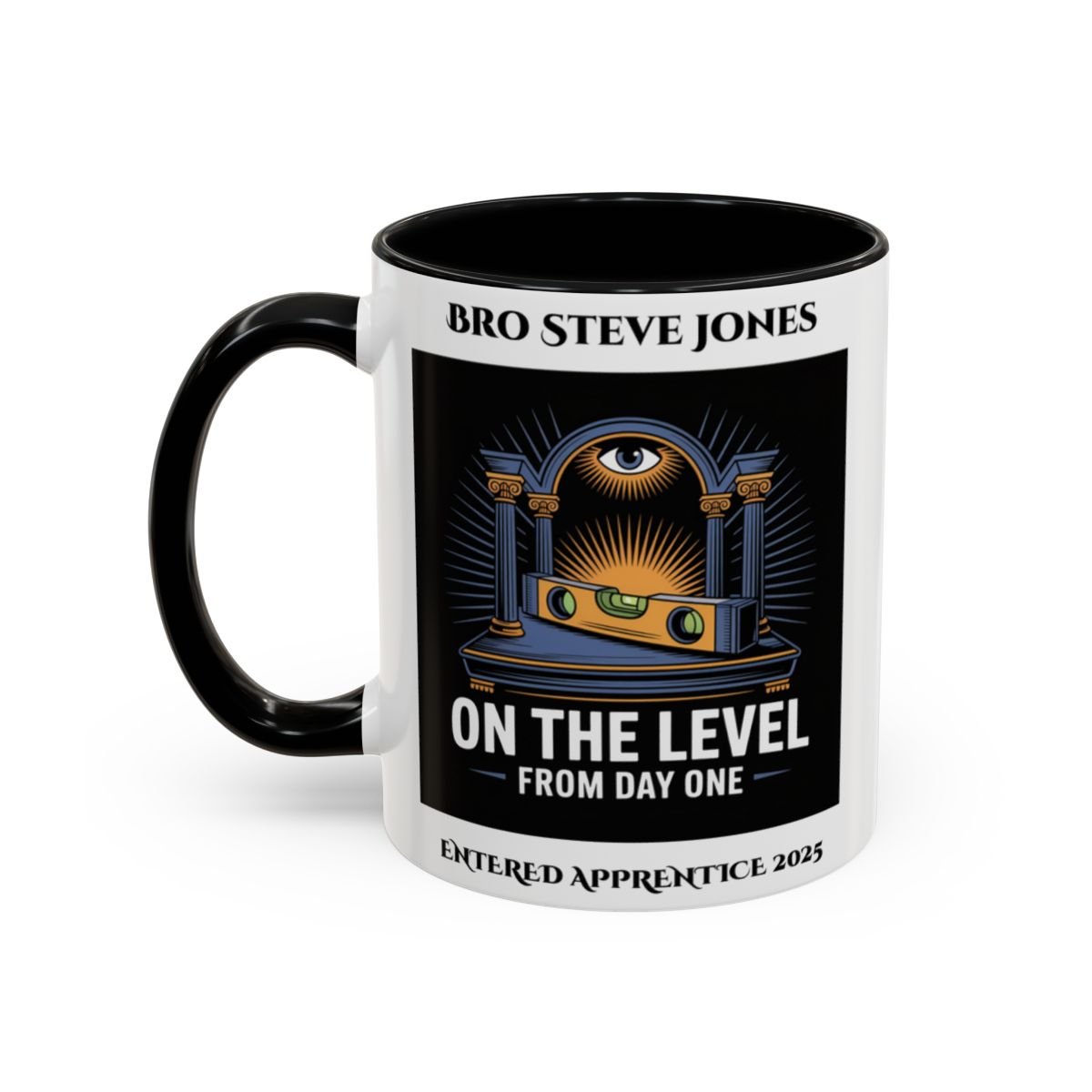 Premium Personalised Freemason Colour Rim Mug - Entered Apprentice - On the level - Masonic Mugs