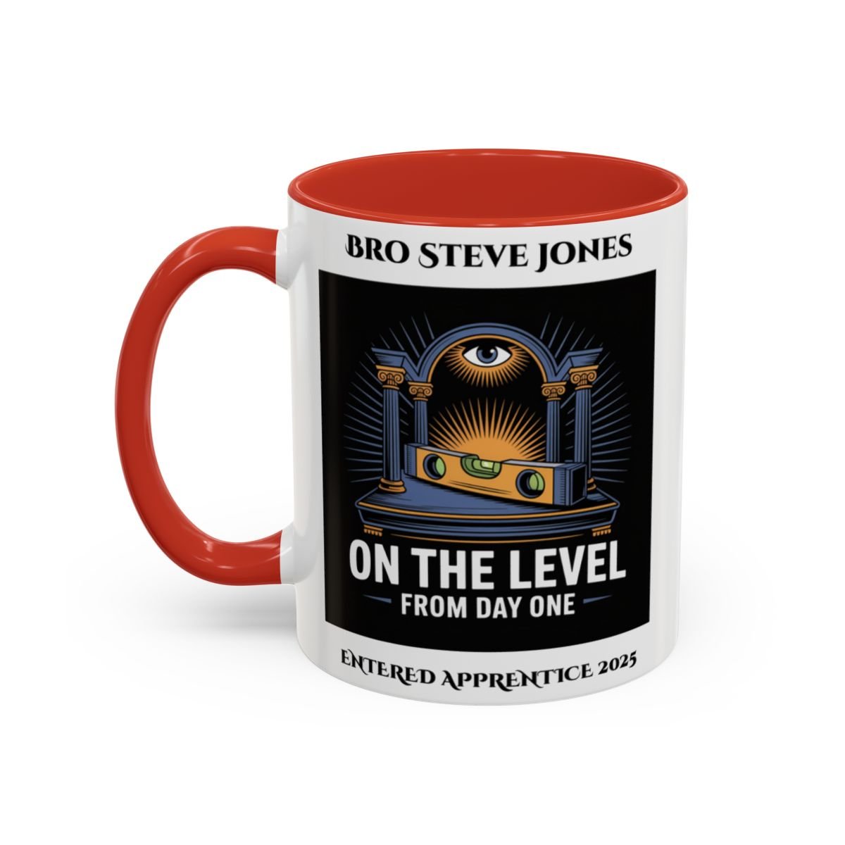 Premium Personalised Freemason Colour Rim Mug - Entered Apprentice - On the level - Masonic Mugs