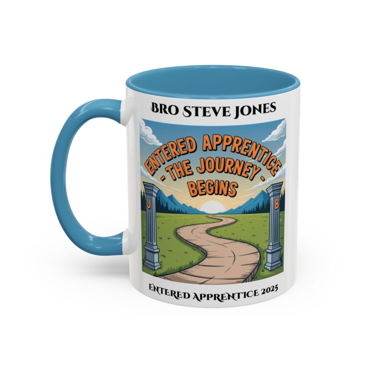 Premium Personalised Freemason Colour Rim Mug - Entered Apprentice - The Journey Begins - Masonic Mugs