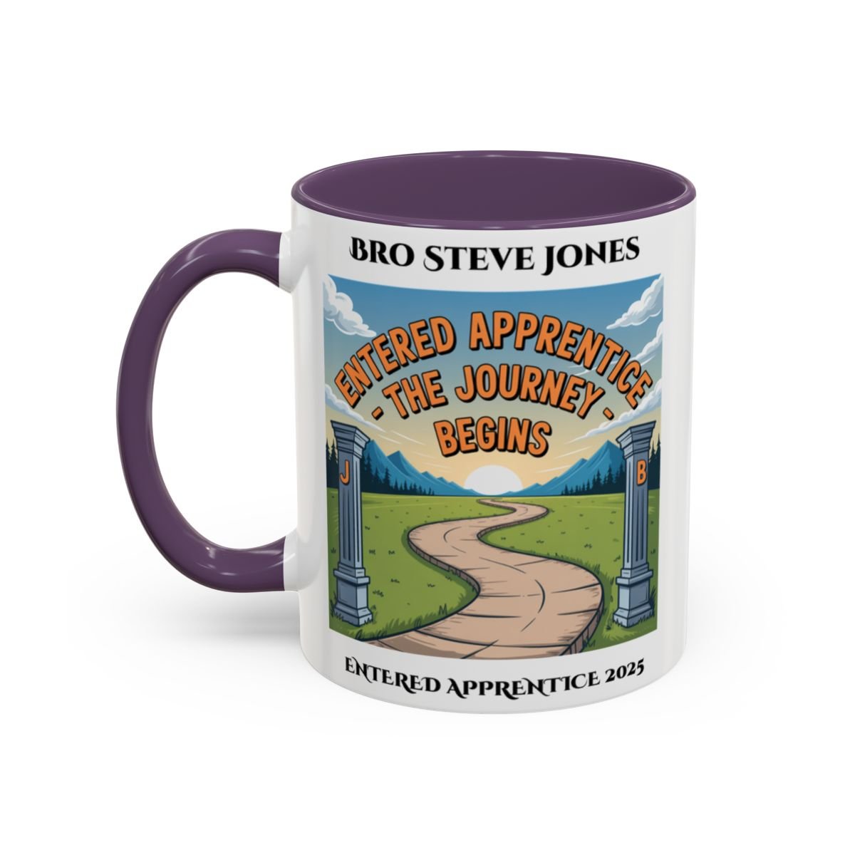 Premium Personalised Freemason Colour Rim Mug - Entered Apprentice - The Journey Begins - Masonic Mugs