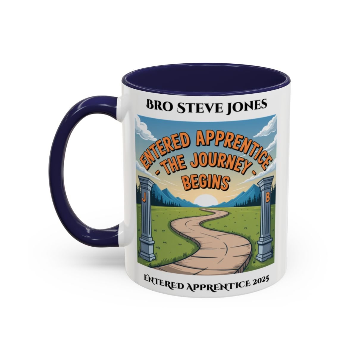 Premium Personalised Freemason Colour Rim Mug - Entered Apprentice - The Journey Begins - Masonic Mugs